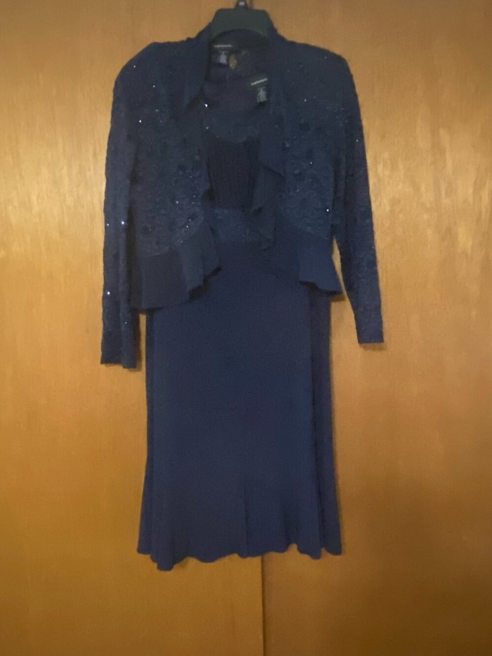 R & M Richards Navy Sleeveless Dress With Sequin Jacket Size 8